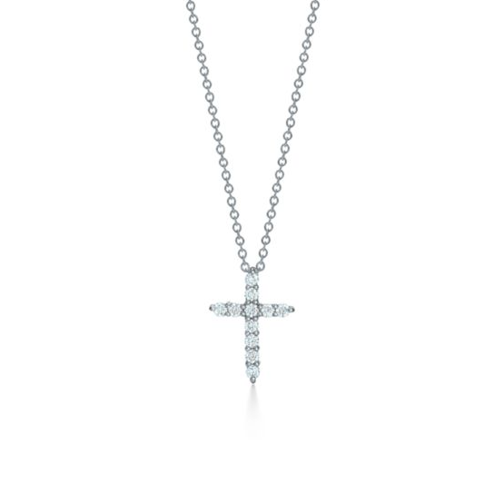 Rhinestone Cross Necklace - Silver