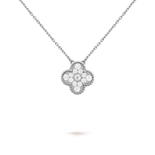 Crystal Clover Necklace - Silver