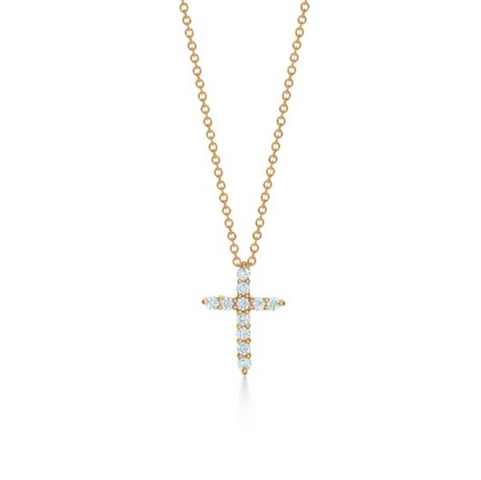 Rhinestone Cross Necklace - Gold