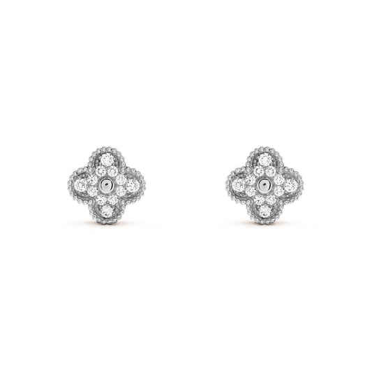 Crystal Clover Earrings - Silver