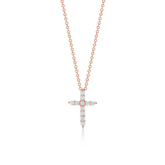 Rhinestone Cross Necklace - Rose Gold