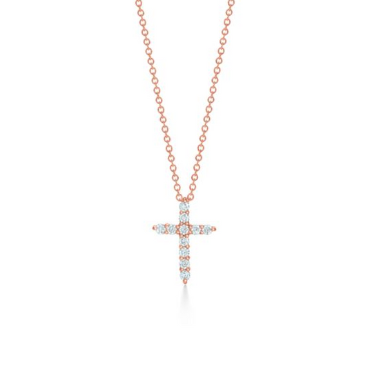 Rhinestone Cross Necklace - Rose Gold