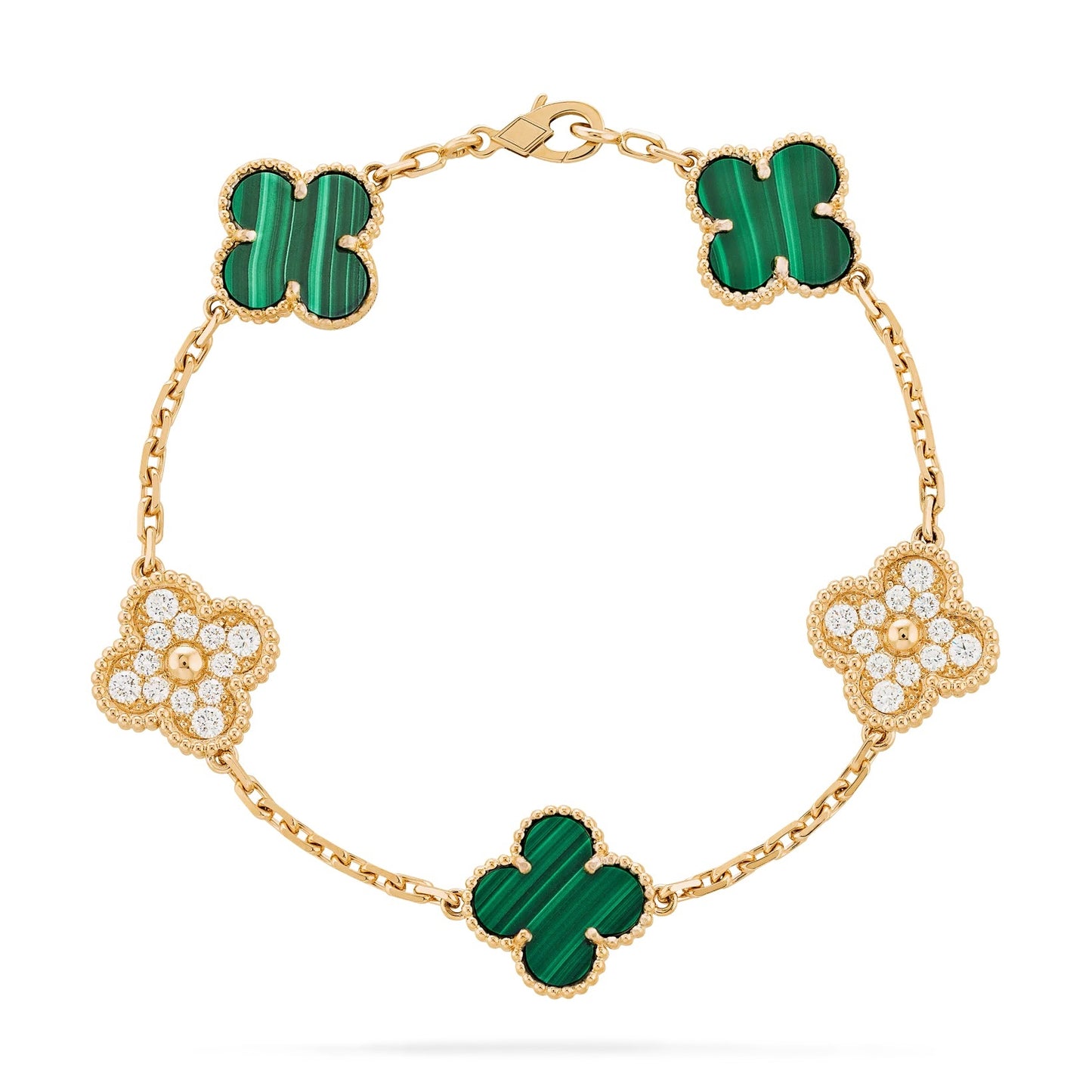 Green Crystal Clover Bracelet - Gold