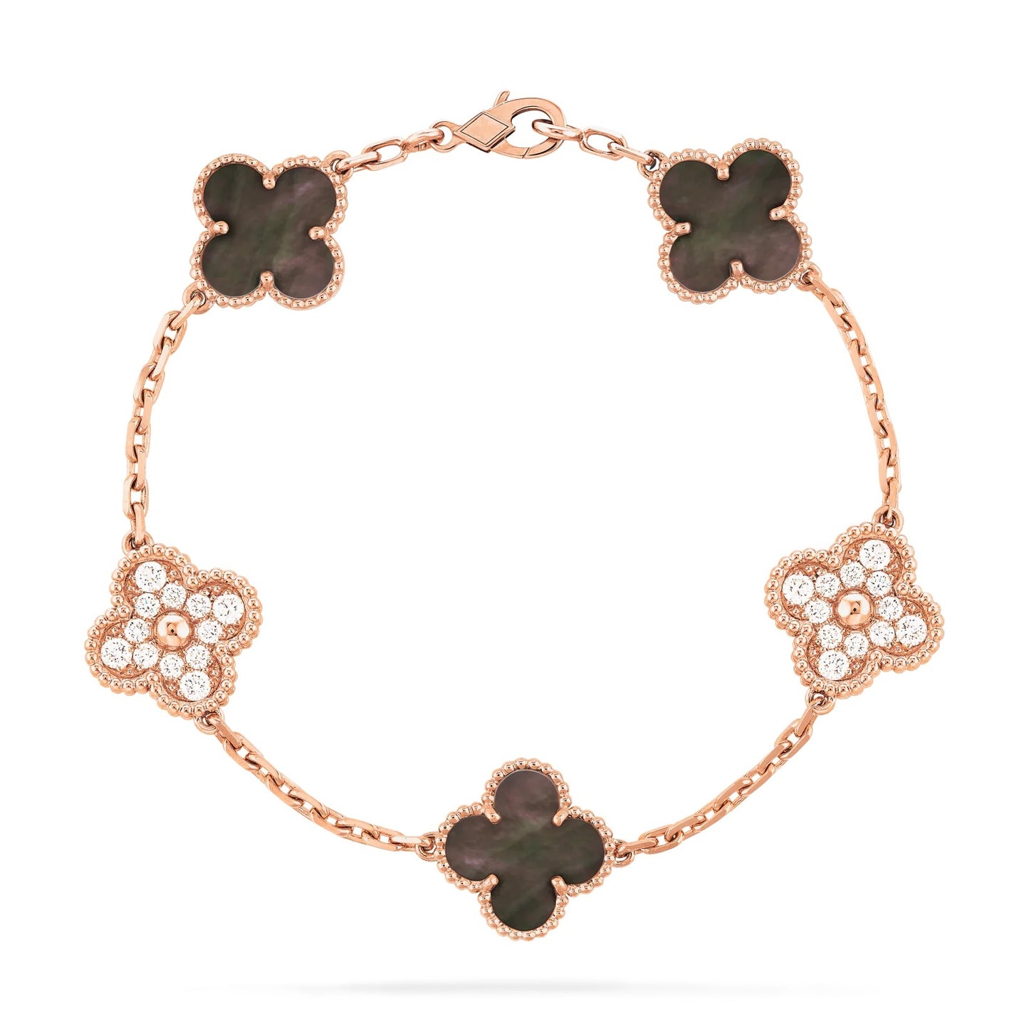 Grey Crystal Clover Bracelet - Rose Gold