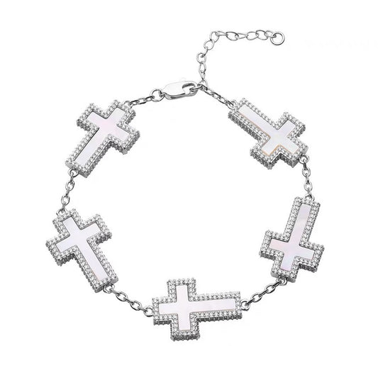 White Cross Bracelet - Silver