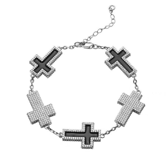 Black Cross Bracelet - Silver